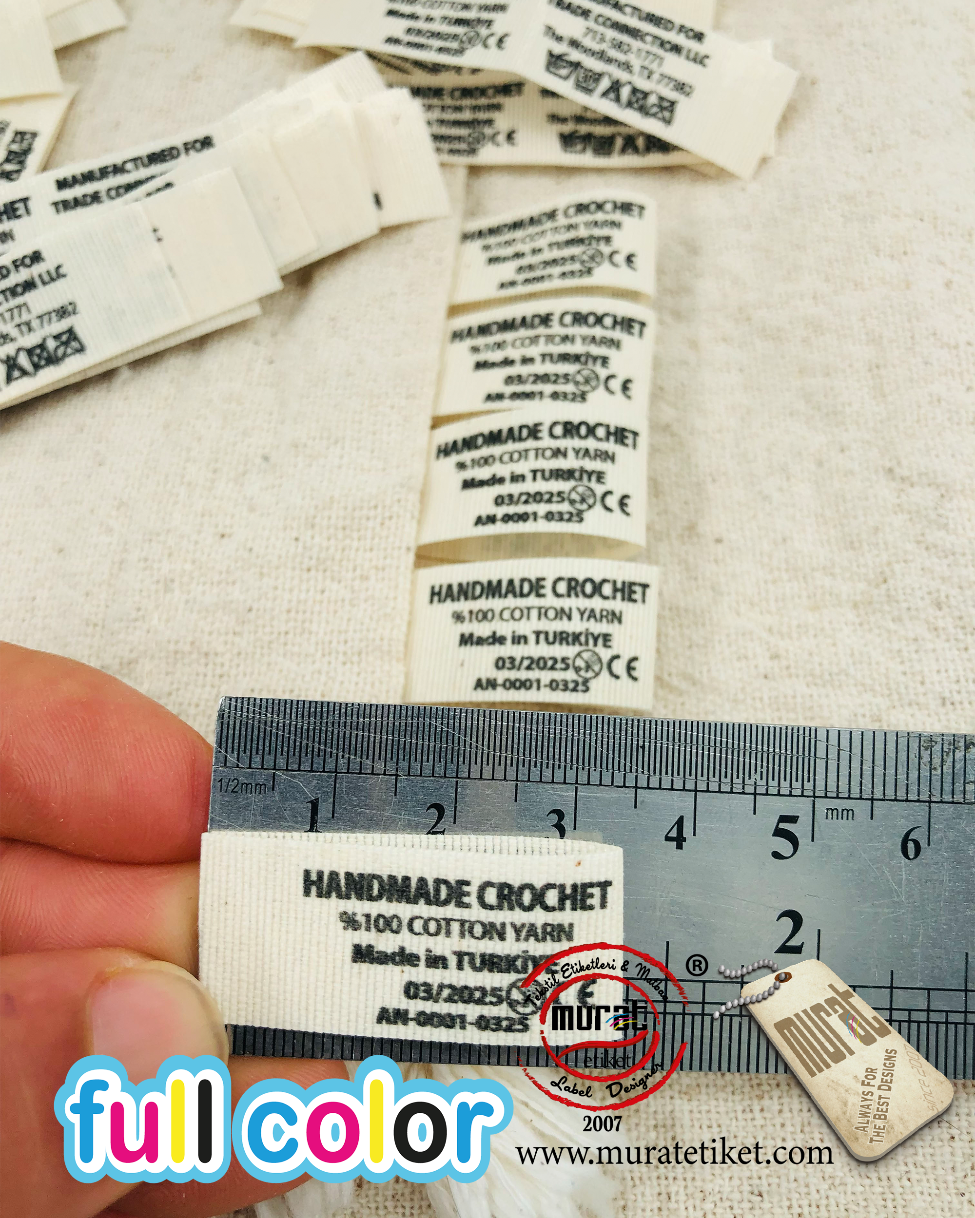 Butik markalar için pamuk etiket 1,5x7 cm 50/100/250/500/1000 adet