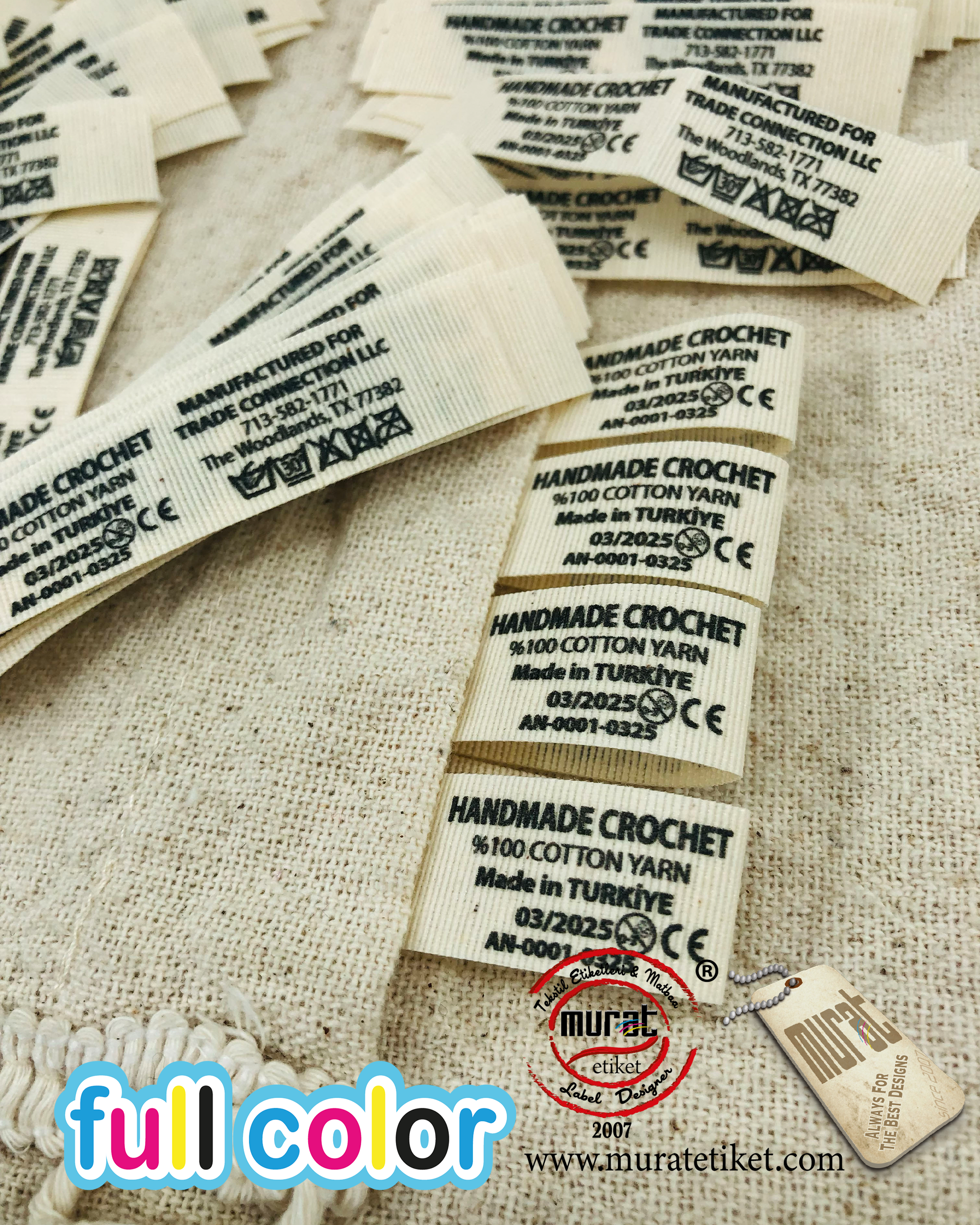 Butik markalar için pamuk etiket 1,5x7 cm 50/100/250/500/1000 adet