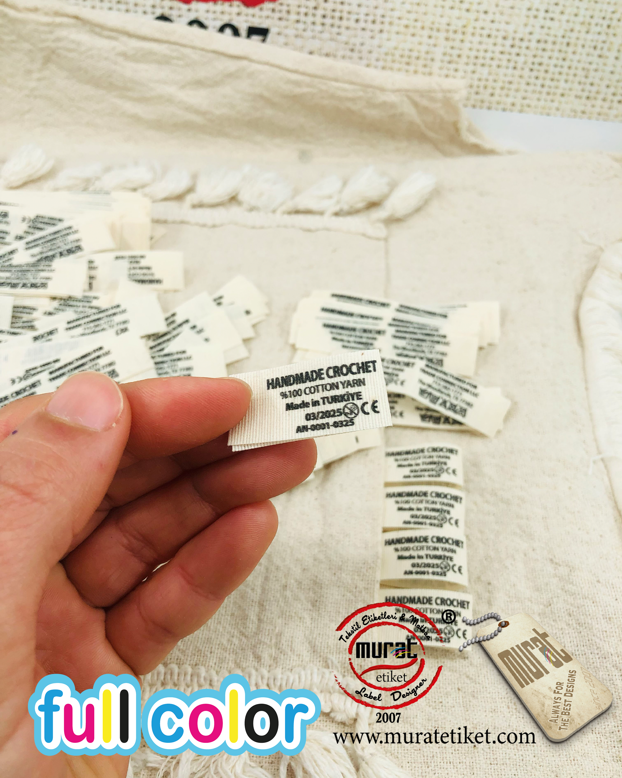 Butik markalar için pamuk etiket 1,5x7 cm 50/100/250/500/1000 adet