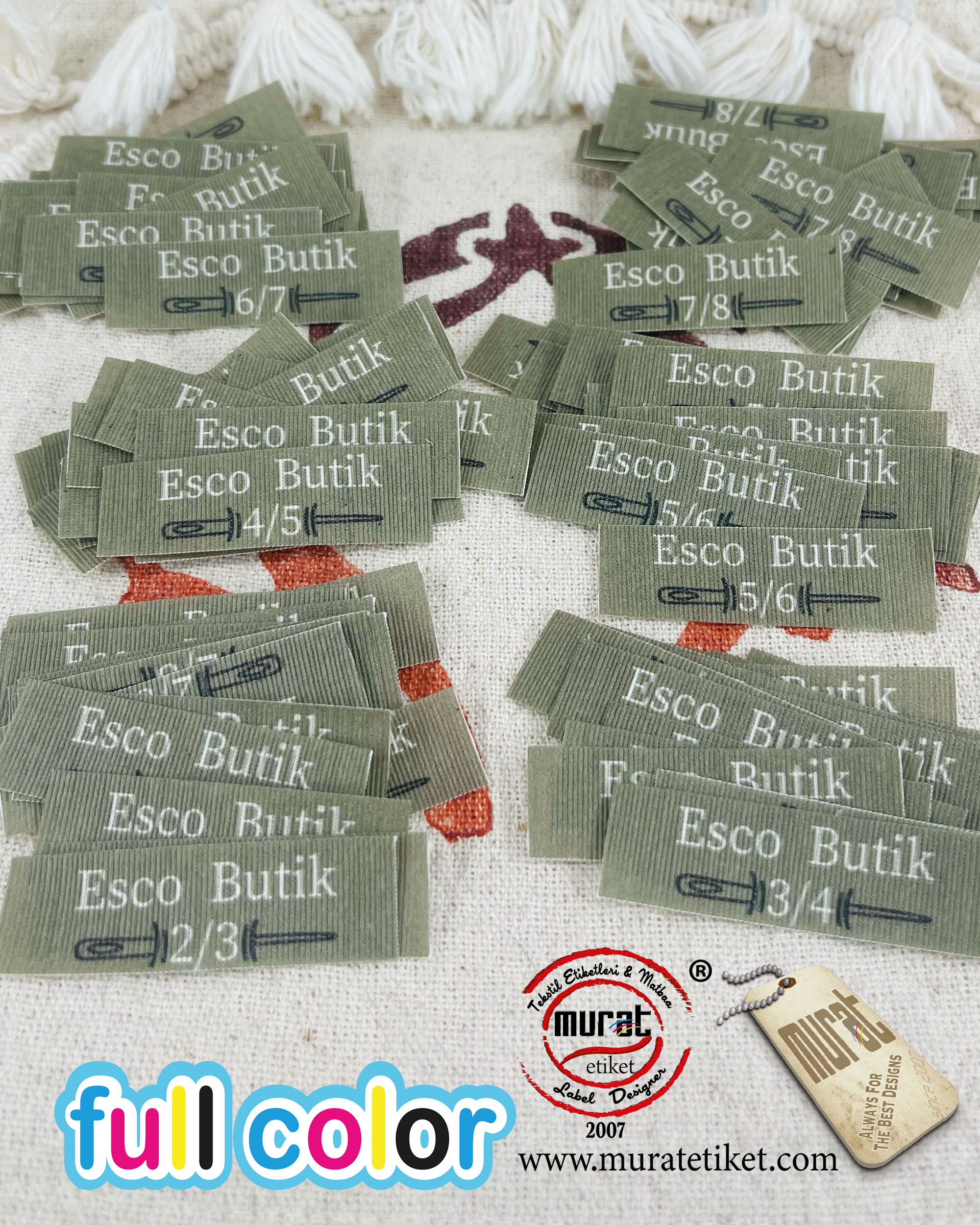 Butik markalar için pamuk etiket ense etiketi 2 cm x 5 cm Bedenli / Bedensiz