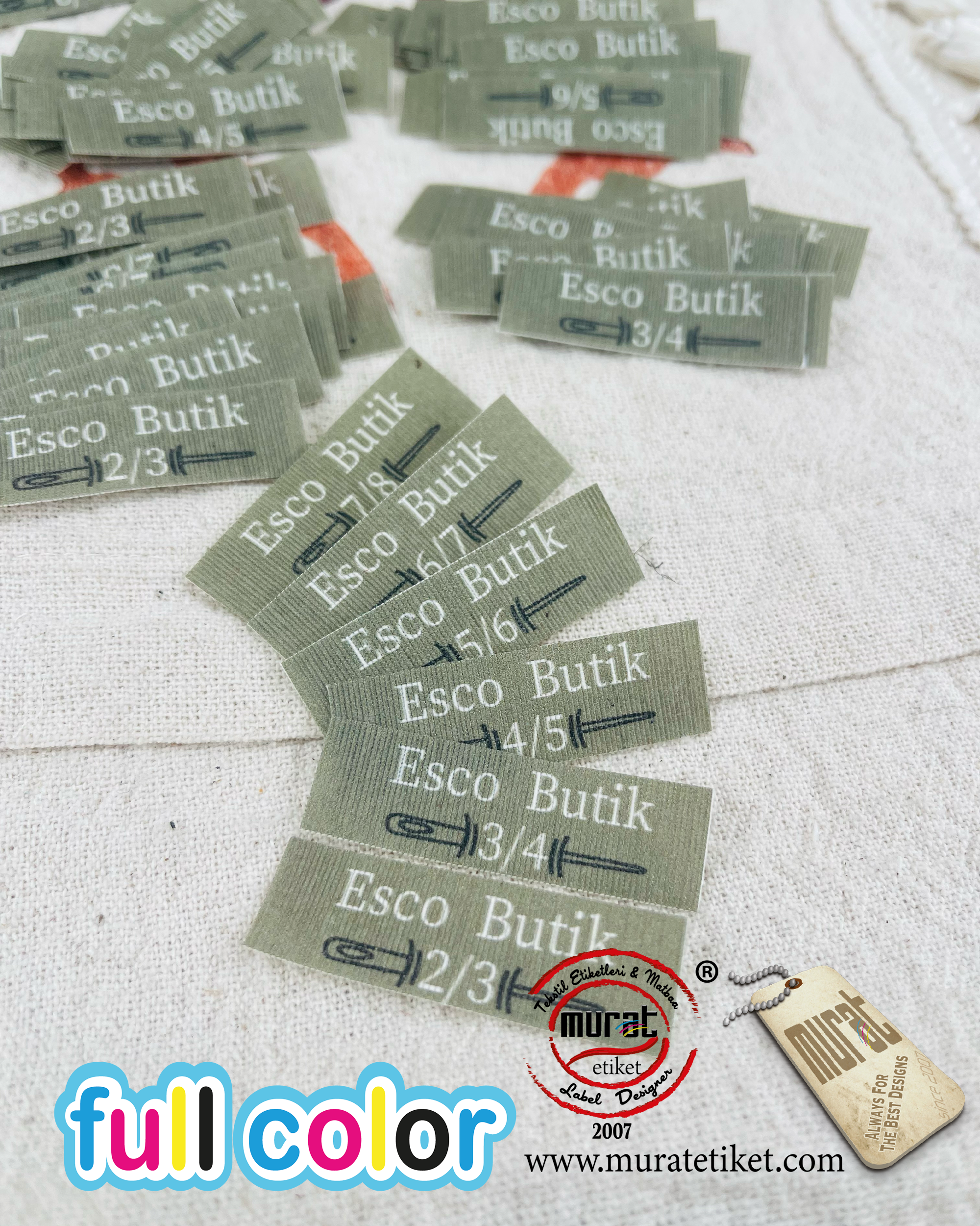 Butik markalar için pamuk etiket ense etiketi 2 cm x 5 cm Bedenli / Bedensiz