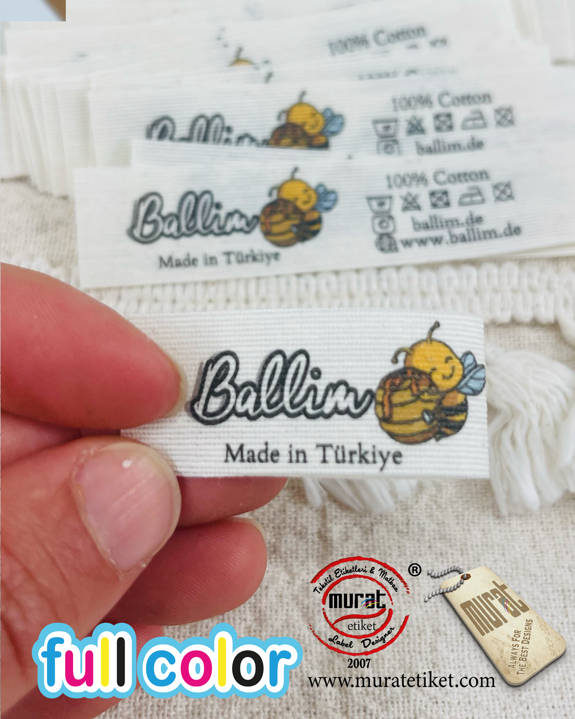 Butik markalar için pamuk etiket 2x9 cm 50/100/250/500/1000 adet
