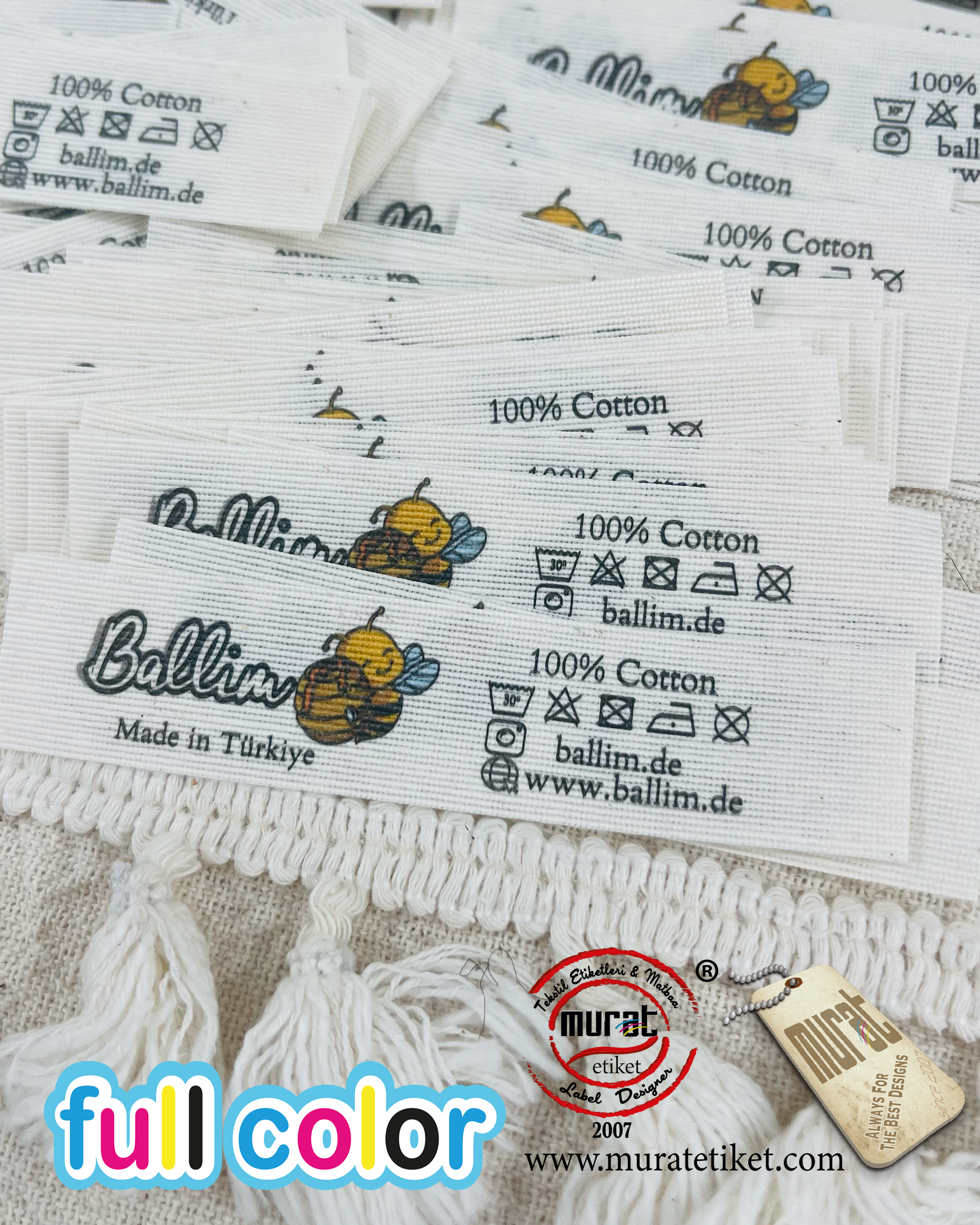 Butik markalar için pamuk etiket 2x9 cm 50/100/250/500/1000 adet