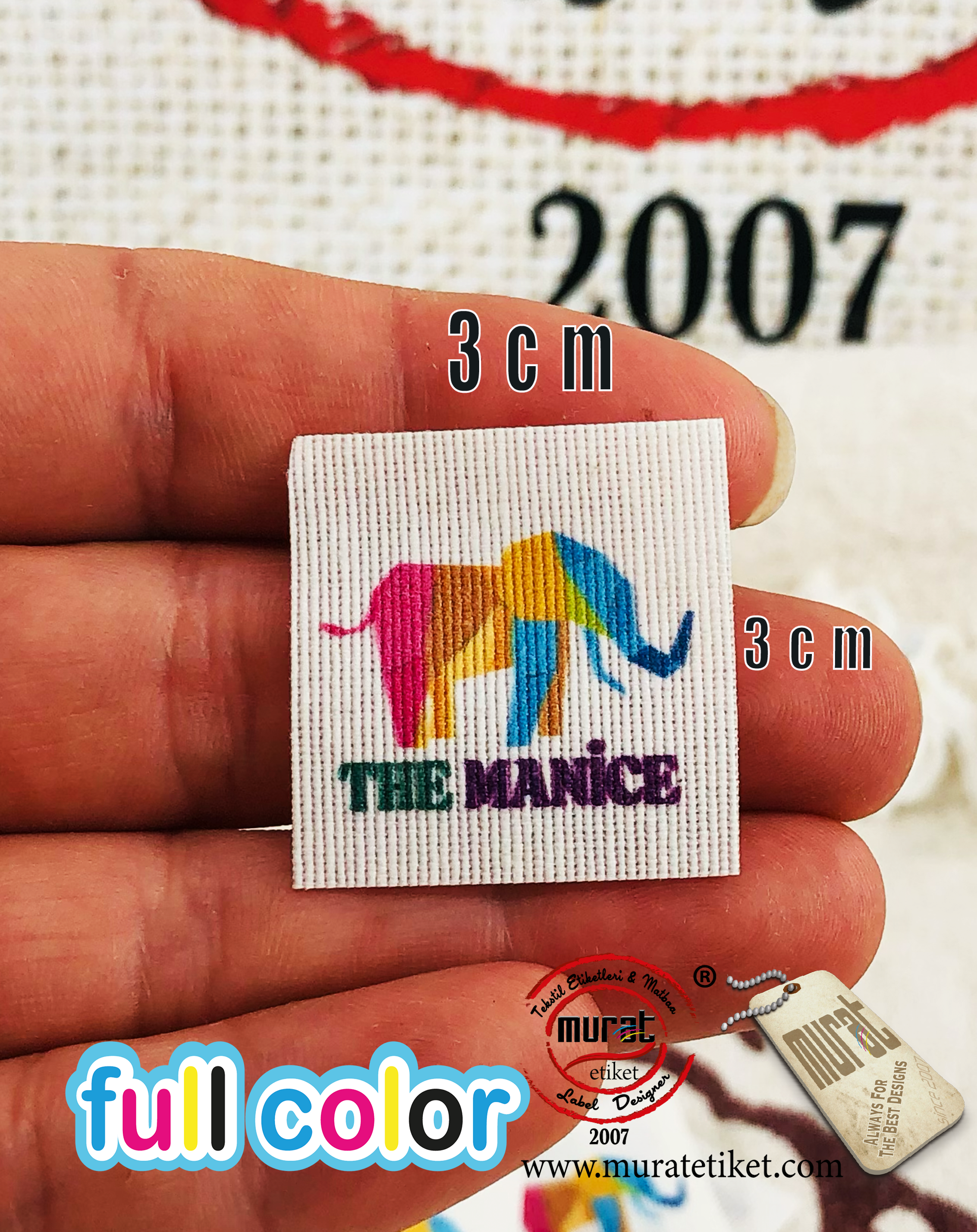 Butik markalar için pamuk etiket 3x3 cm 50/100/250/500/1000 adet