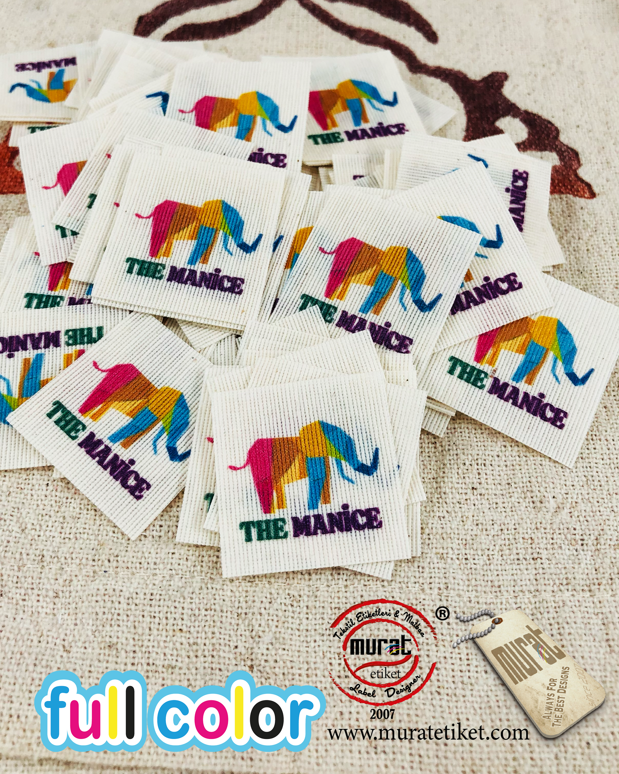 Butik markalar için pamuk etiket 3x3 cm 50/100/250/500/1000 adet