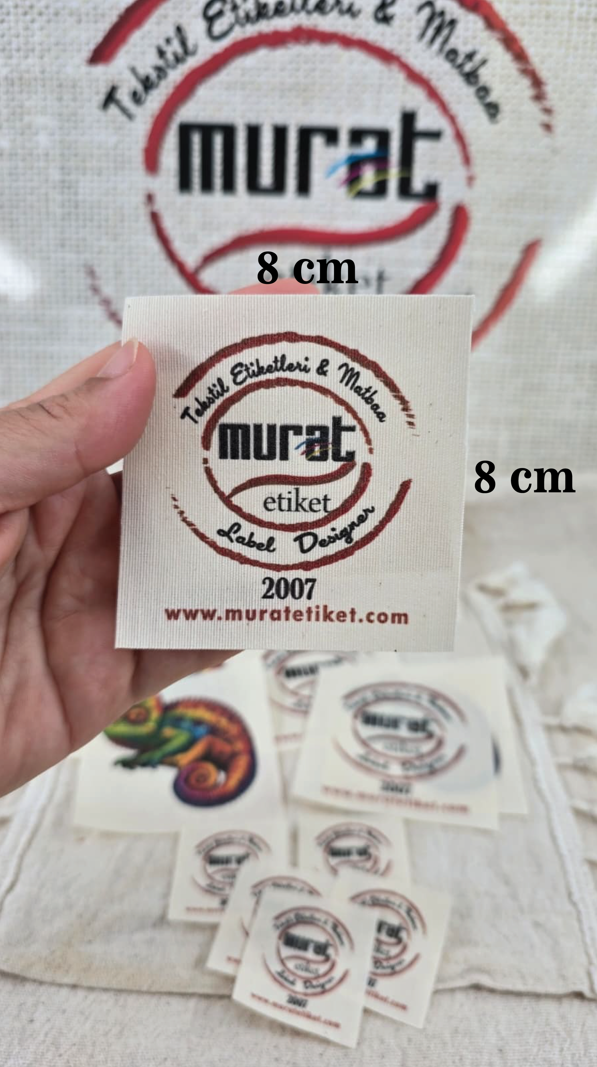 Butik markalar için pamuk etiket 8 cm x 8 cm 