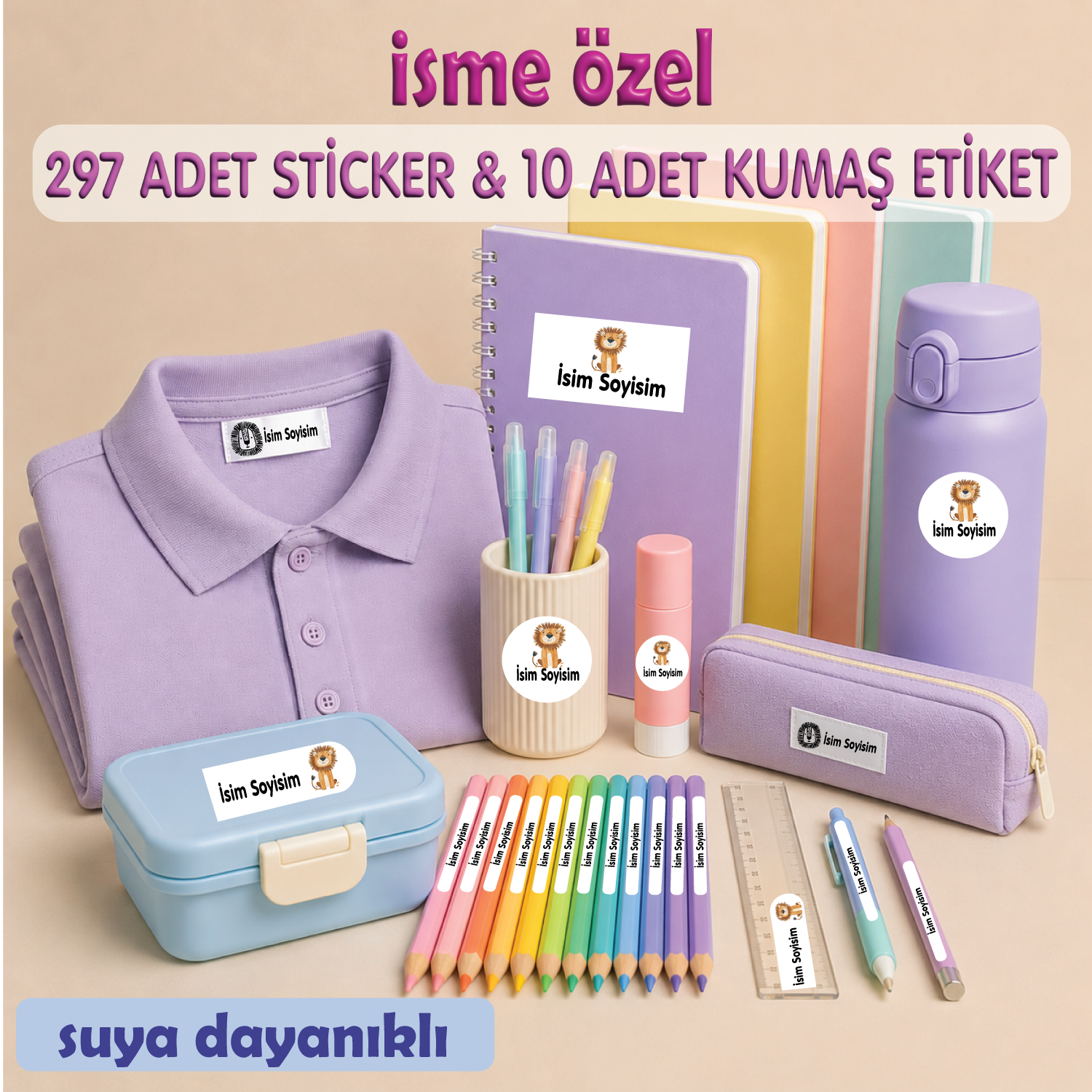 OKUL ETİKETİ SETİ (297 ADET STİCKER & 10 ADET KUMAŞ ETİKET)