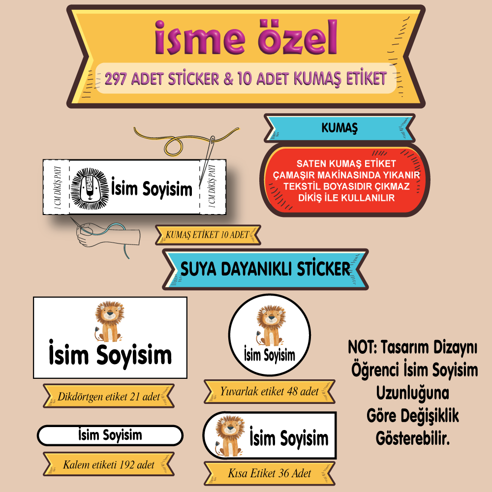 OKUL ETİKETİ SETİ (297 ADET STİCKER & 10 ADET KUMAŞ ETİKET)