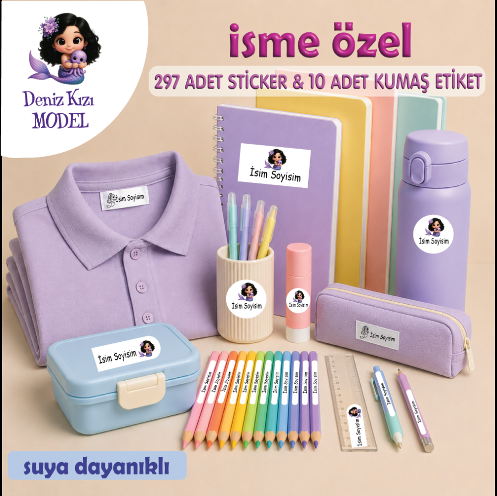 OKUL ETİKETİ SETİ (297 ADET STİCKER & 10 ADET KUMAŞ ETİKET)