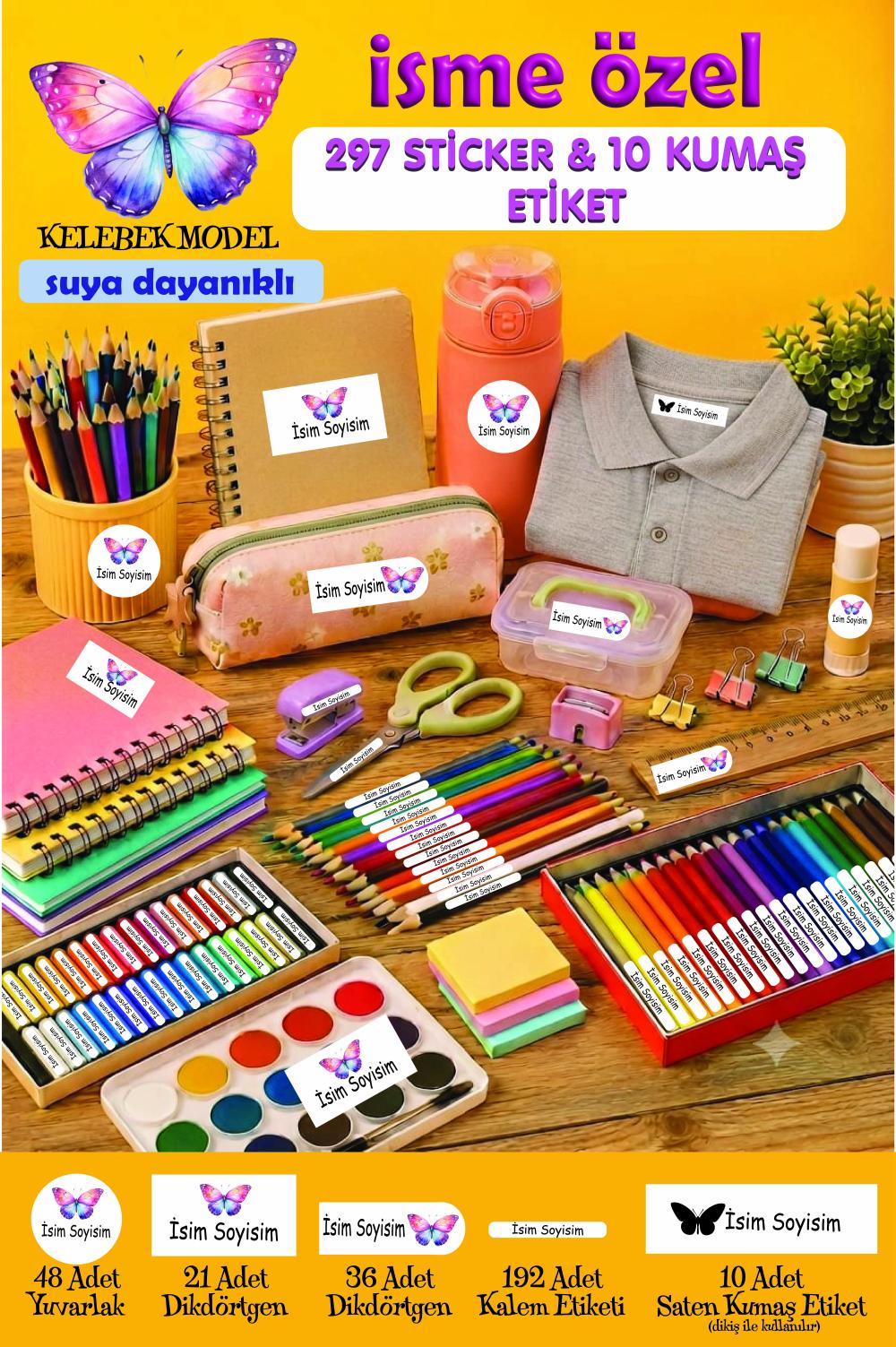 OKUL ETİKETİ SETİ (297 ADET STİCKER & 10 ADET KUMAŞ ETİKET)