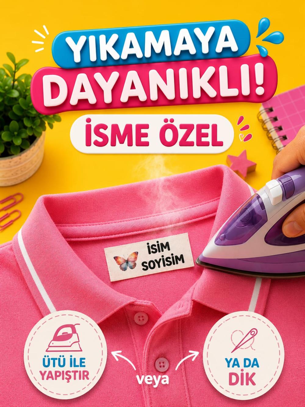 ütü ile yapışan pamuk etiket